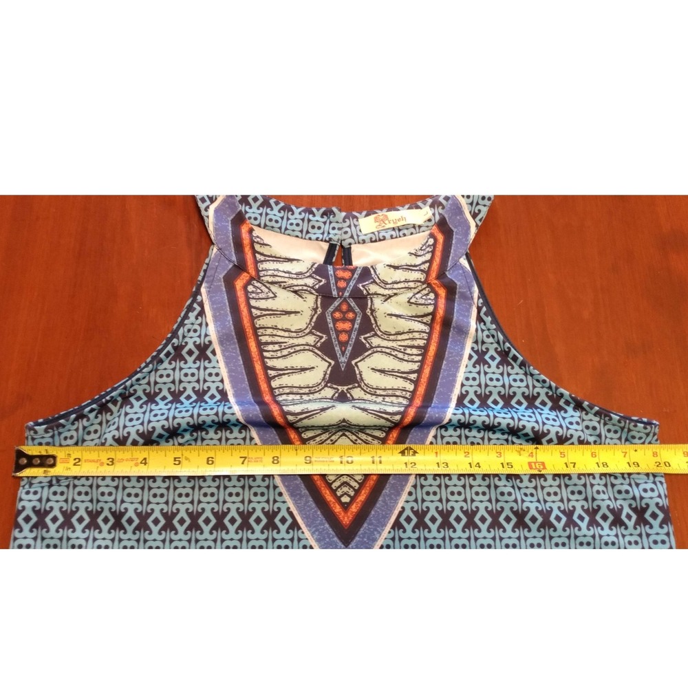 Artsy Mod ARYEH Geometric Medallion Halter Shift Mini Dress L Boho Easy Wear - Picture 8 of 8